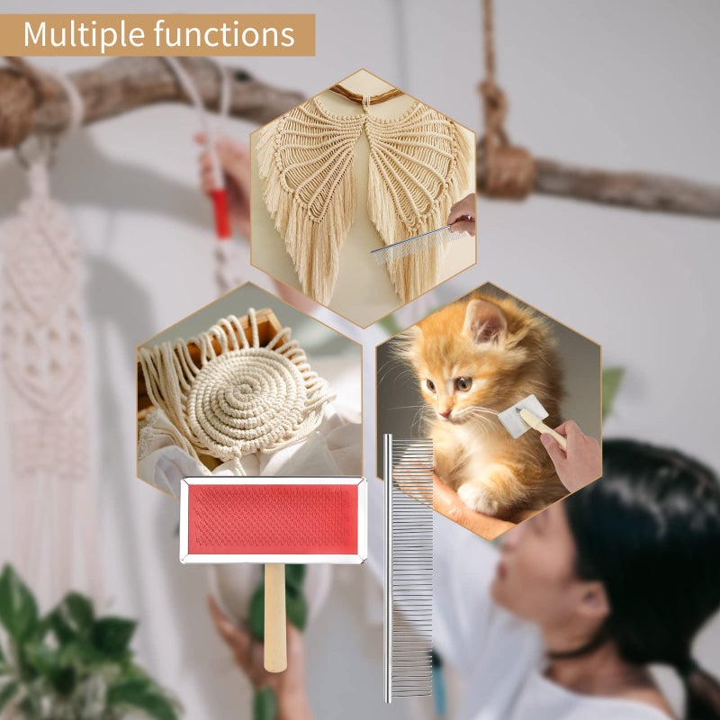 WANGDEFA 2 pack macrame fringe comb set stainless steel comb for making knitting cord rope macrame plant hangers wall hangings pets hair combing - Image 5